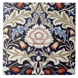 Azulejo De Cerâmica William Morris Vintage Blue Red Floral Flores