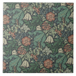 Azulejo De Cerâmica William Morris Vintage Compton Verde Rosa Floral