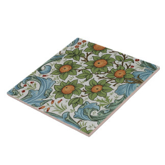 Azulejo De Cerâmica William Morris Vintage Floral Amarelo Verde Azul