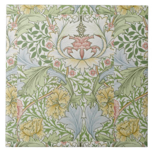 Azulejo De Cerâmica William Morris Vintage Floral Cor-de-Rosa Verde