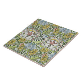 Azulejo De Cerâmica William Morris Vintage Floral Cor-de-Rosa Verde
