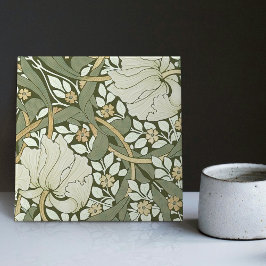 Azulejo De Cerâmica William Morris White Green Pimpernel Vintage Ceram