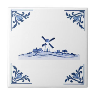 Azulejo De Cerâmica Windmill Delft Blue Corners Países Baixos