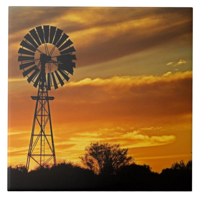 Azulejo De Cerâmica Windmill e Sunset, William Creek, Oodnadatta (Frente)