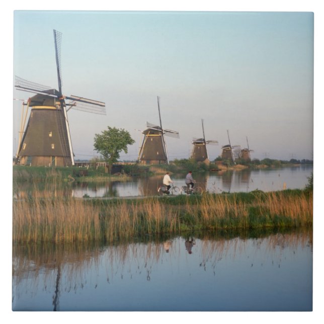 Azulejo De Cerâmica Windmills, Kinderdijk, Países Baixos (Frente)