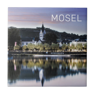 Azulejo De Cerâmica Winningen Moselle Sunset Panorama Alemanha Vintage