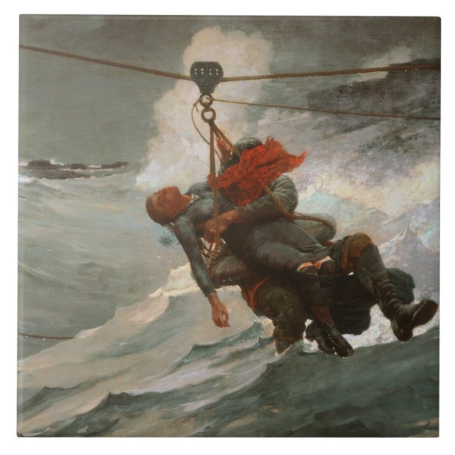 Azulejo De Cerâmica Winslow Homer - A Linha de Vida (Frente)