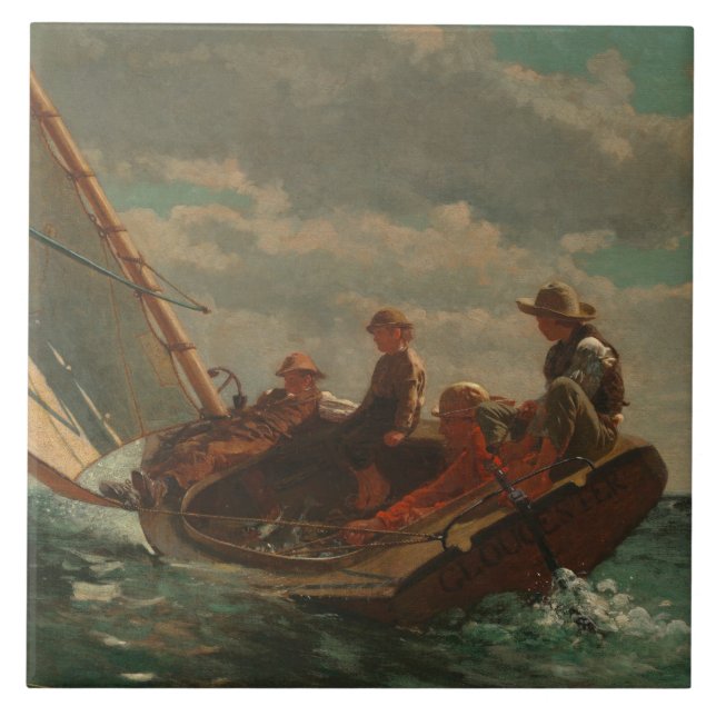 Azulejo De Cerâmica Winslow Homer - Breezing acima de (um vento justo) (Frente)
