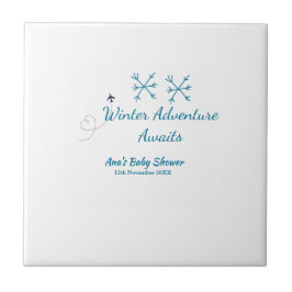Azulejo De Cerâmica Winter Adventure awaits baby shower blue snowflake