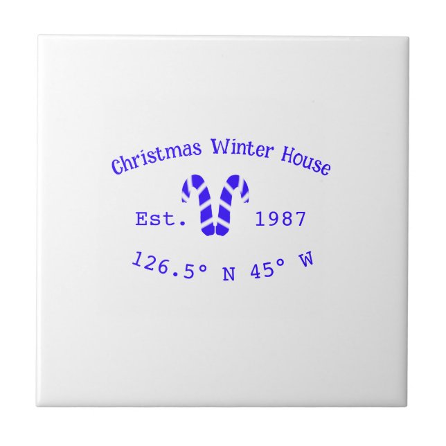 Azulejo De Cerâmica Winter Christmas house blue candy canes est. Year  (Frente)
