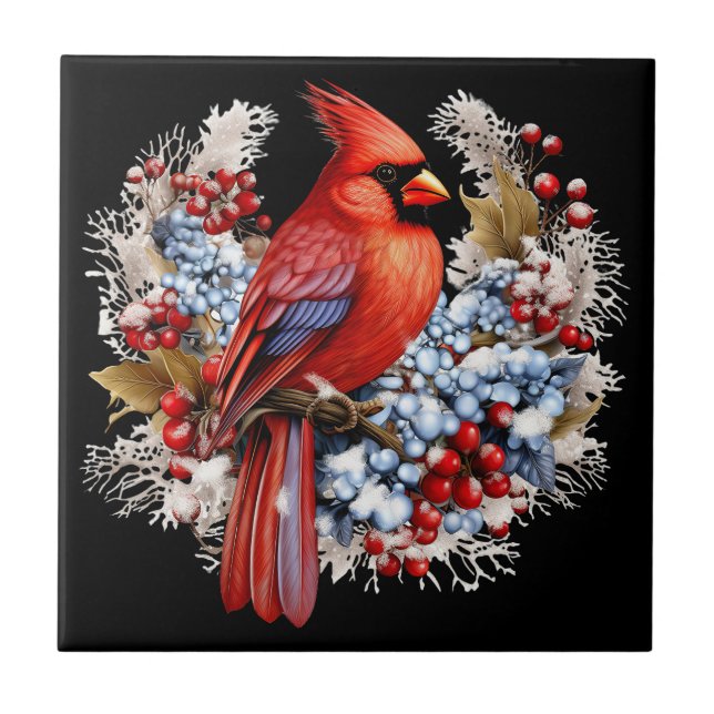Azulejo De Cerâmica Winter Wonderland Red Cardinal (Frente)