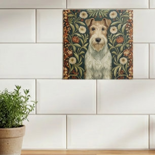 Azulejo De Cerâmica Wire Fox Terrier em estilo floral William Morris