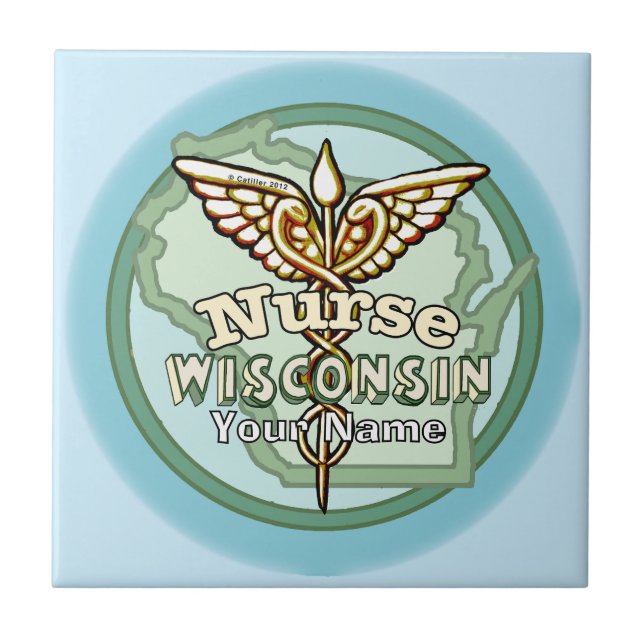 Azulejo De Cerâmica Wisconsin Nurse Caduceus (Frente)