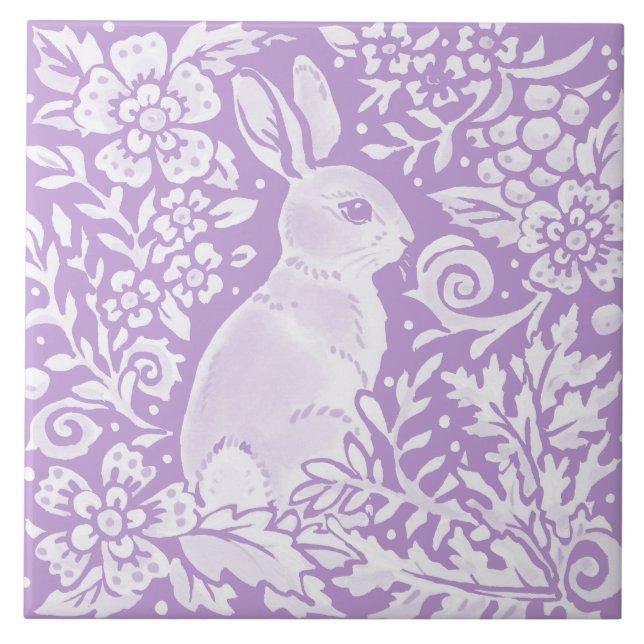 Azulejo De Cerâmica Wisteria Purple Bunny Rabbit Woodland Floral (Frente)
