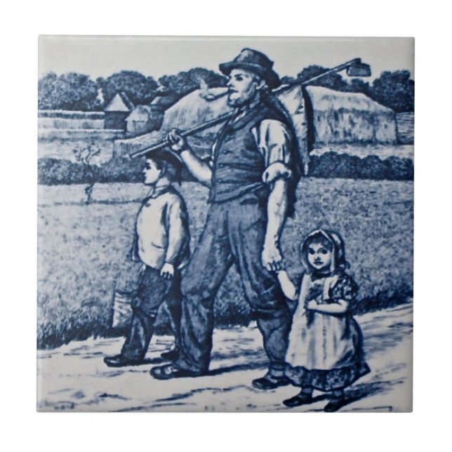 Azulejo De Cerâmica Wm Wise Country Village Family Antique Repro (Frente)