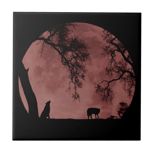 Azulejo De Cerâmica Wolf Blood Moon Home Decor (Frente)
