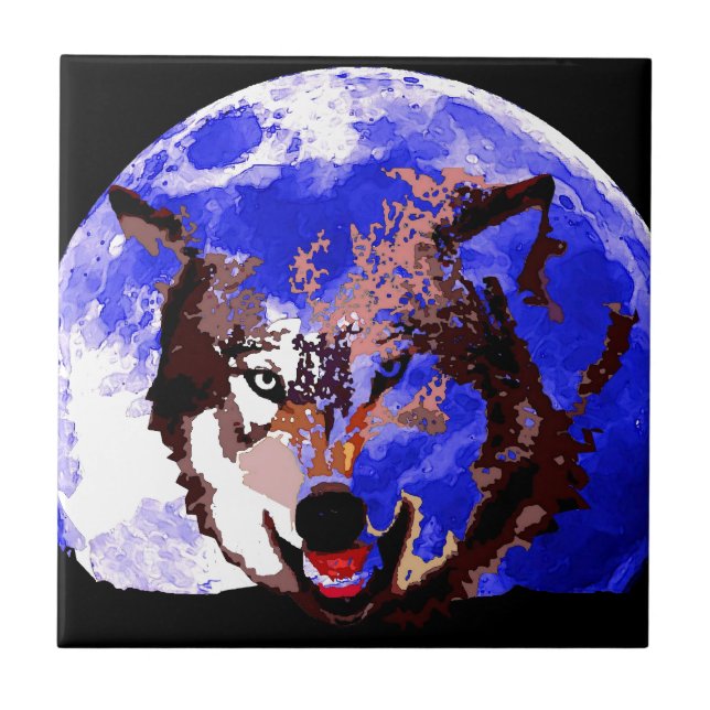 Azulejo De Cerâmica Wolf & Full Moon (Frente)
