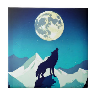 Azulejo De Cerâmica Wolf Howling na lua cheia