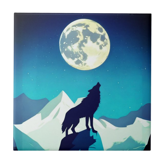 Azulejo De Cerâmica Wolf Howling na lua cheia (Frente)