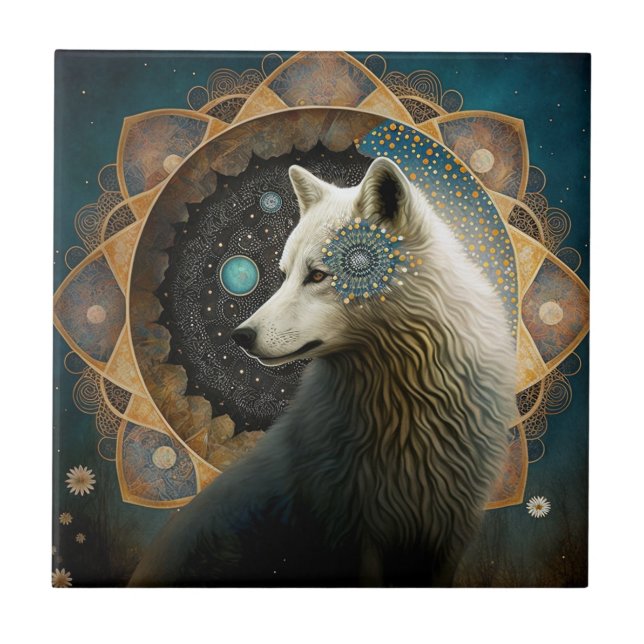 Azulejo De Cerâmica Wolf Mandala Branco (Frente)