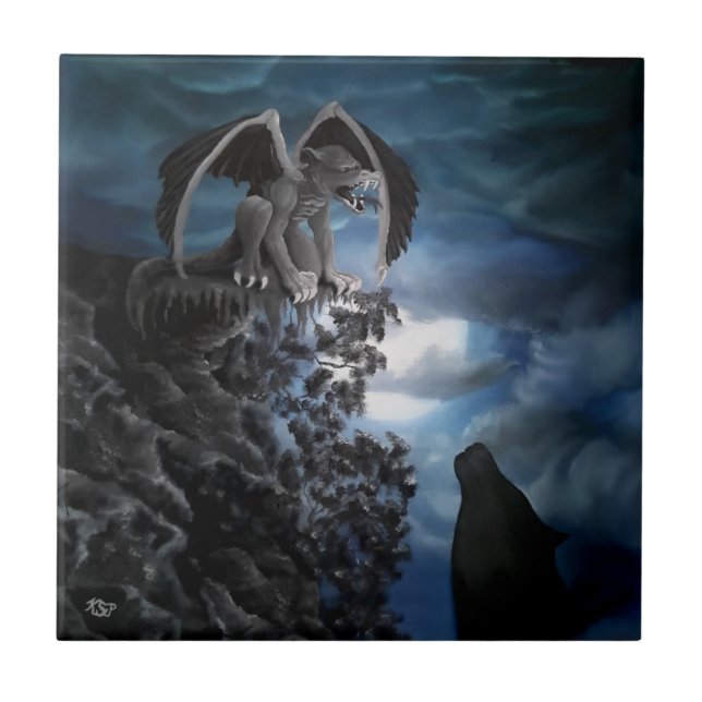 Azulejo De Cerâmica Wolf Moon - Lobo com Golem (Frente)