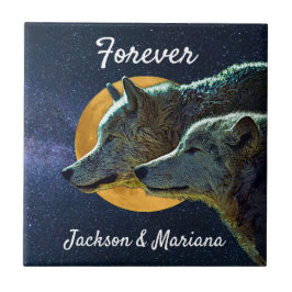 Azulejo De Cerâmica Wolf Pair e Full Moon