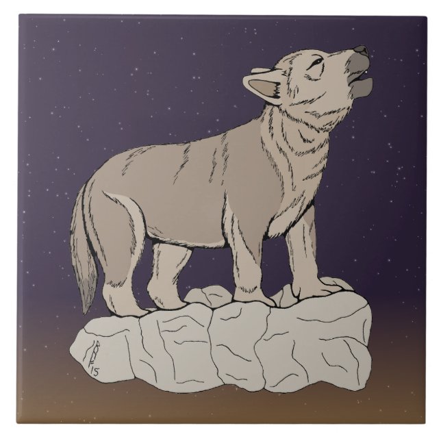 Azulejo De Cerâmica Wolf Pup Howling (Frente)