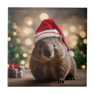 Azulejo De Cerâmica "Wombat Wonderland: A Cozy Christmas Eve"