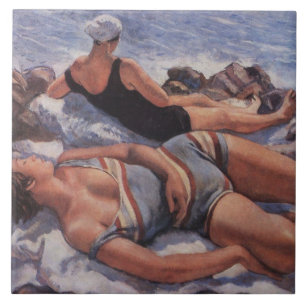 Azulejo De Cerâmica Women Sunbelt on the Beach (por Serebriakova)
