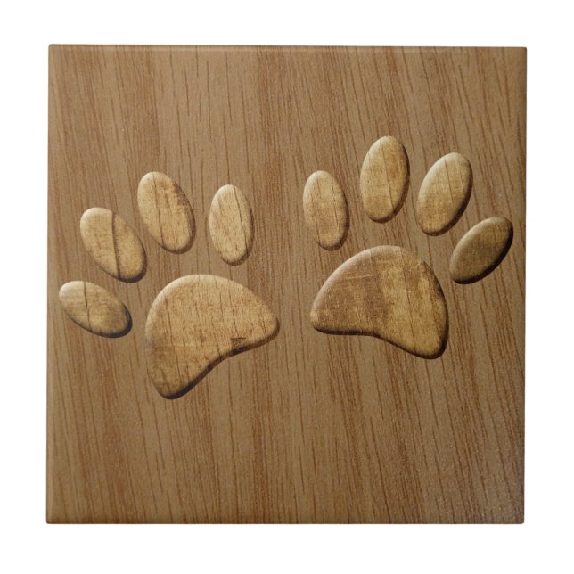 Azulejo De Cerâmica Wood Dog Paw Prints (Frente)