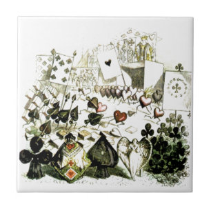 Azulejo De Cerâmica Woodcut do século XIX do País das maravilhas-esq