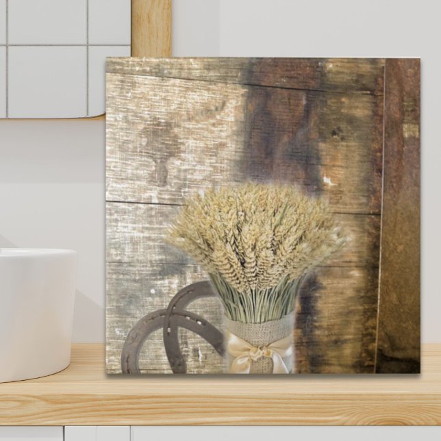 Azulejo De Cerâmica Wooden Barrel, país ocidental, ferradura de trigo (Wooden Barrel western country horseshoe wheat Tile)