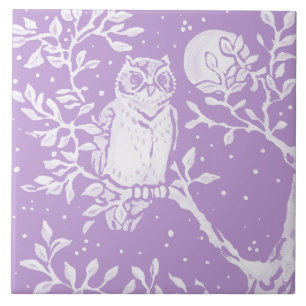 Azulejo De Cerâmica Woodland Animal Owen em Tree Moon Night Nature