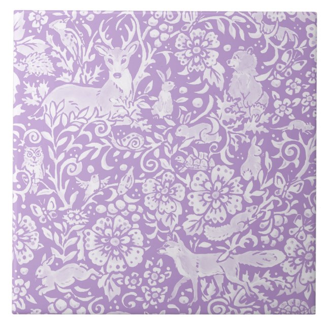 Azulejo De Cerâmica Woodland Animal Purple Veer Fox Coelho Natureza (Frente)