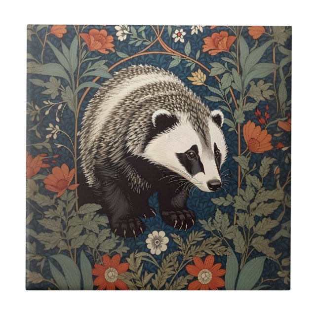Azulejo De Cerâmica Woodland Badger William Morris Inspirou (Frente)