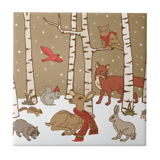 Azulejo De Cerâmica Woodland Christmas (Frente)