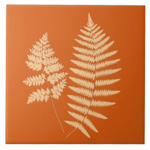 Azulejo De Cerâmica Woodland Fern, Mandarin e Pastel Orange