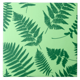 Azulejo De Cerâmica Woodland Fern Pattern, Emerald e Light Green