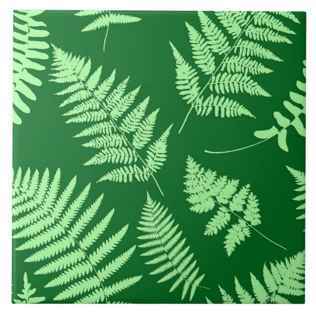 Azulejo De Cerâmica Woodland Fern Pattern, Emerald e Light Green Ce (Frente)