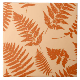 Azulejo De Cerâmica Woodland Fern Pattern, Pastel e Mandarin Orange