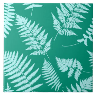 Azulejo De Cerâmica Woodland Fern Pattern, Turquoise e Aqua