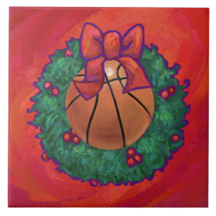 Azulejo De Cerâmica Wreath de Natal Dentro de basquete