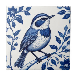 Azulejo De Cerâmica Wren Bird Delft Blue e White Floral Decorative