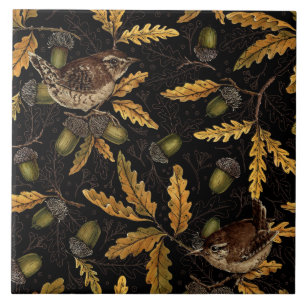 Azulejo De Cerâmica Wrens e bolotas de preto
