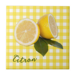 Azulejo De Cerâmica Xadrez amarelo com limões frescos Citrinos Citrino
