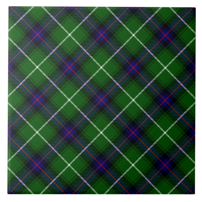 Azulejo De Cerâmica Xadrez azul verde MacDonald tartan (Frente)