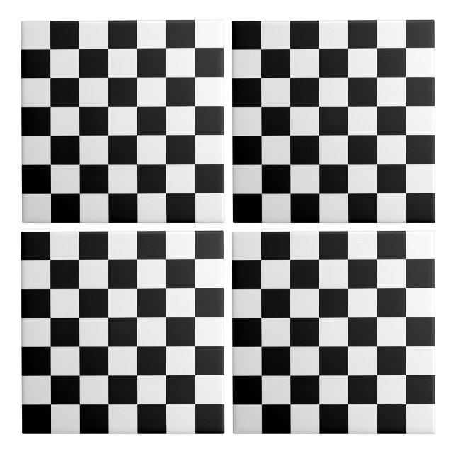 Azulejo De Cerâmica Xadrez Branco e Preto (White and Black Checkered Ceramic Tiles)