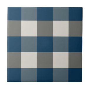 Azulejo De Cerâmica Xadrez Búfalo Branco Cinza Azul
