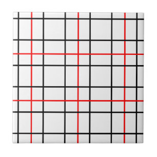 Azulejo De Cerâmica Xadrez das Linhas de Grade Pretas Vermelhas