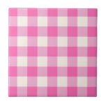 Azulejo De Cerâmica Xadrez de Cottagecore Rosa Gingham<br><div class="desc">Moderna tendência de piquenique primavera,  com padrão de tartan de xadrez gingham em cores rosa-quente e branco.</div>